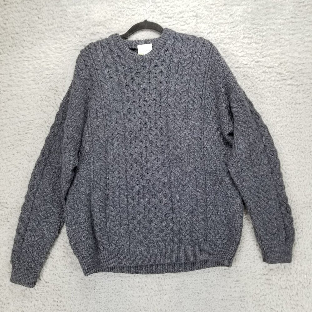 Shannon Sweater Mens XL Gray Fisherman 100% Merino Wool Long Sleeve Pullover